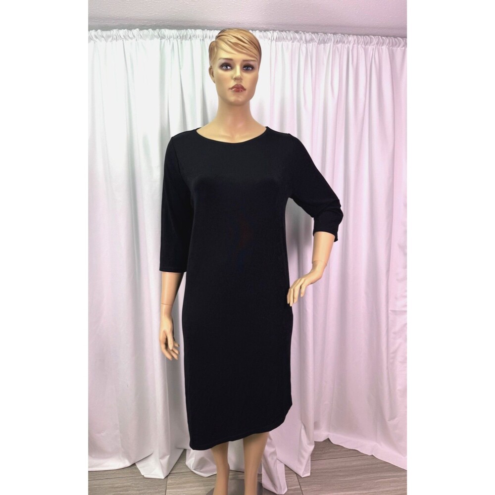Chico’s Travelers Sierra Dress Black Asymmetrical Hem 3/4 Sleeve Plus Size 20/22